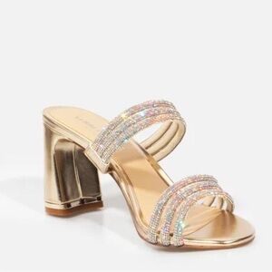 Kenneth Cole Amelia Flare Jewel Rhinestone Heeled Sandals - NWT